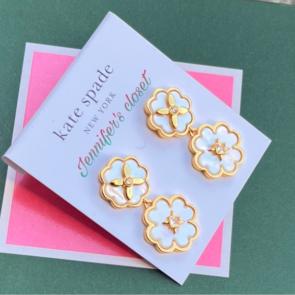 Kate Spade New York Mother-of-Pearl Flower Double Drop Earrings NWT - Picture 5 of 7